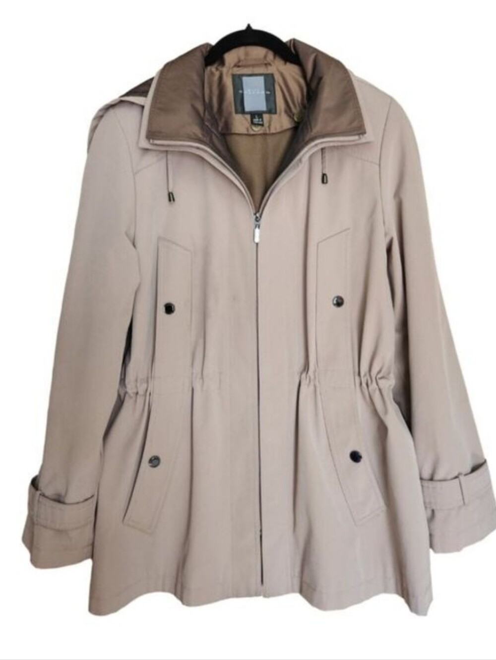 MISS GALLERY TAN WATER RESISTANT COAT JACKET REMOVABLE LINING & HOOD SIZE LARGE